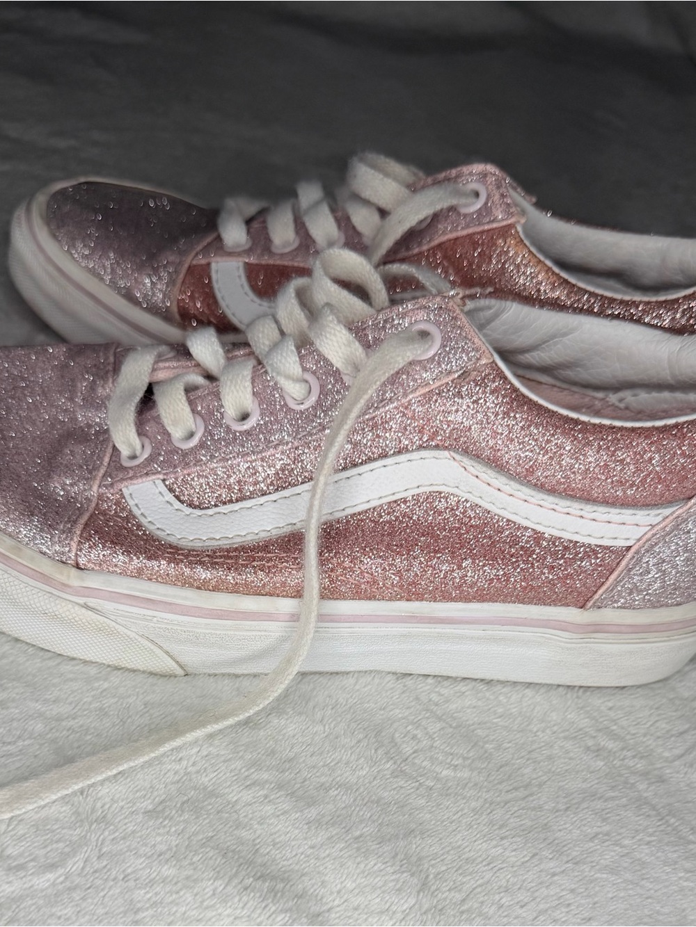 Vans Pink Glitter Low-Top Sneakers with White Stripe